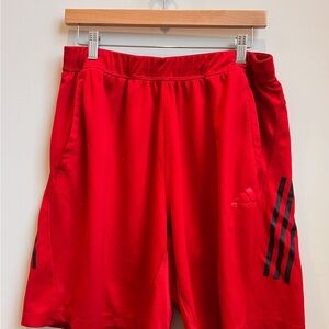adidas Men's Red Athletic Shorts with Black Stripes
